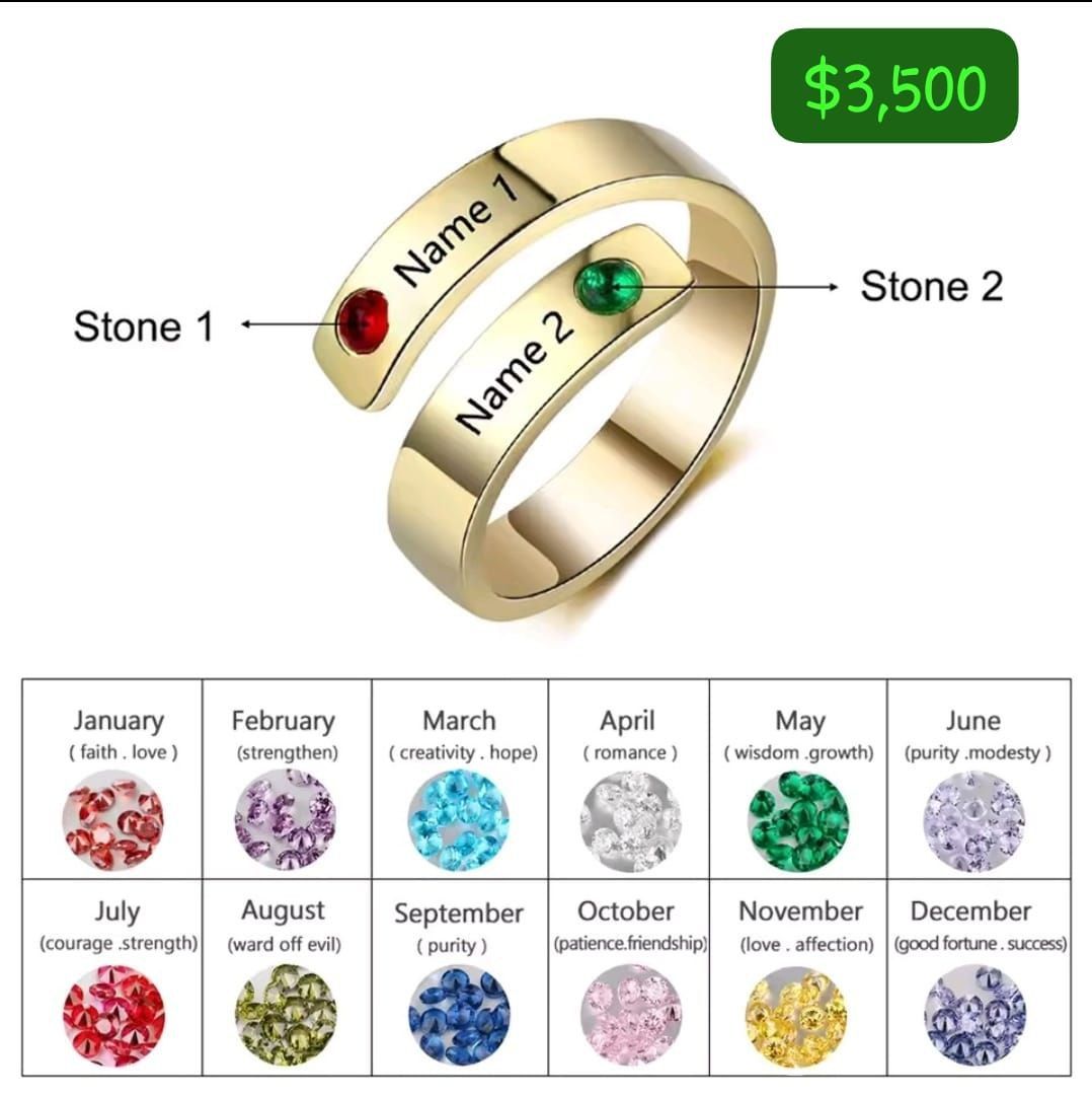 Female double name customized ring with birthstone_0