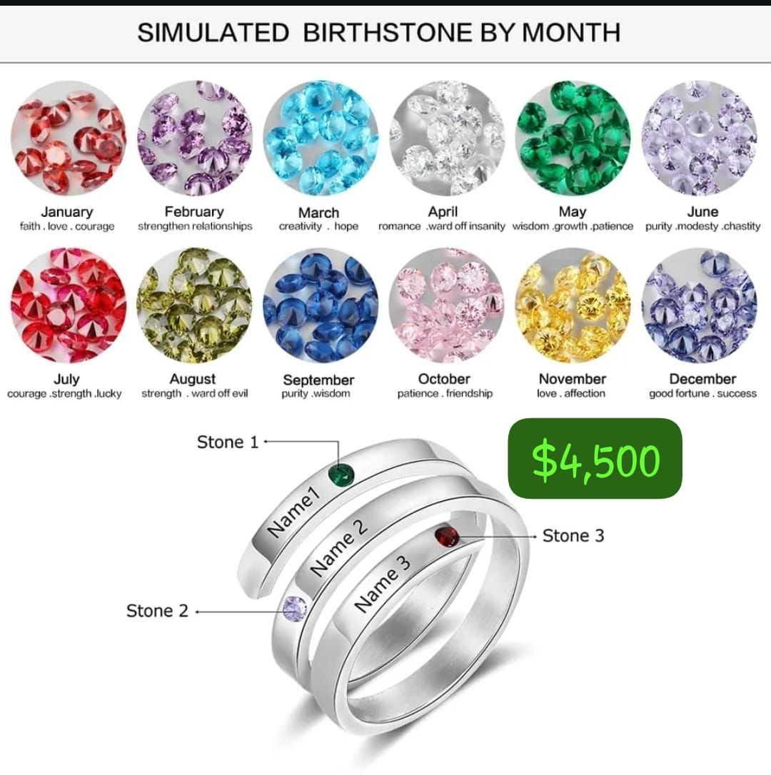 Female triple name customize ring with birthstone_0