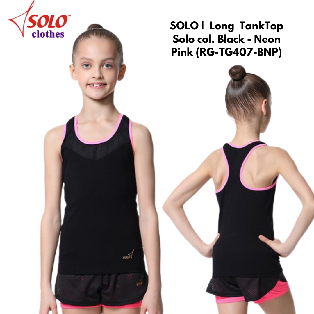 SOLO |  Long Tank Top Solo col. Black - Neon Pink_9
