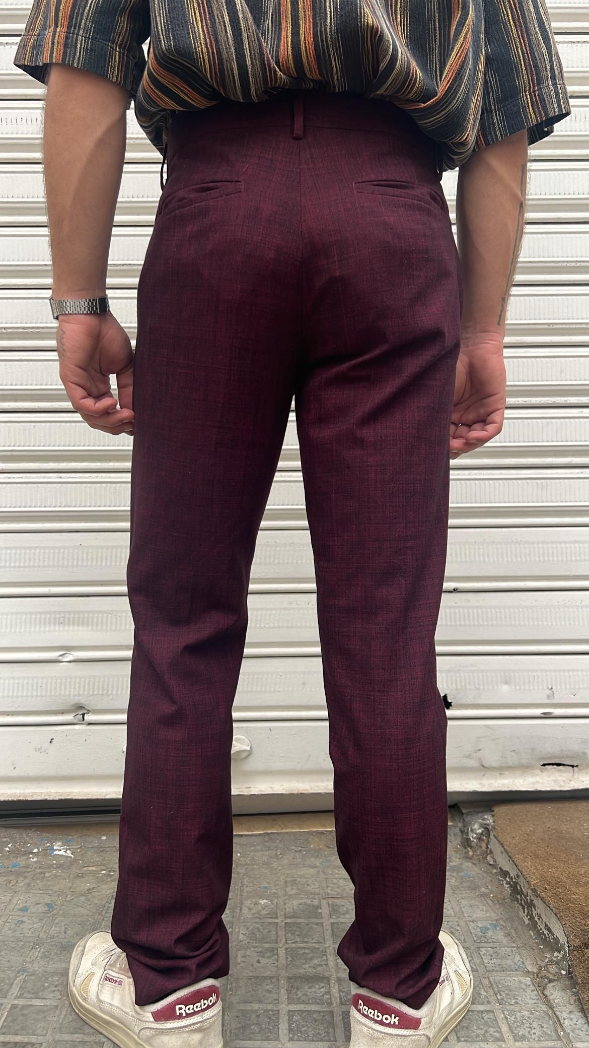 Burgundy Plaid Slim Fit Trousers_3