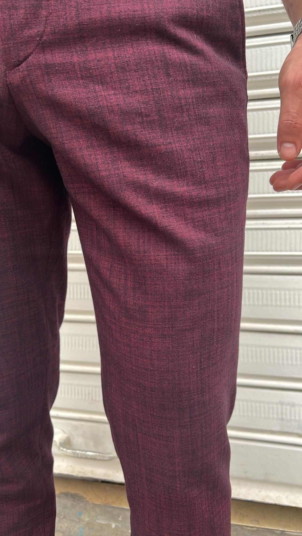Burgundy Plaid Slim Fit Trousers_1