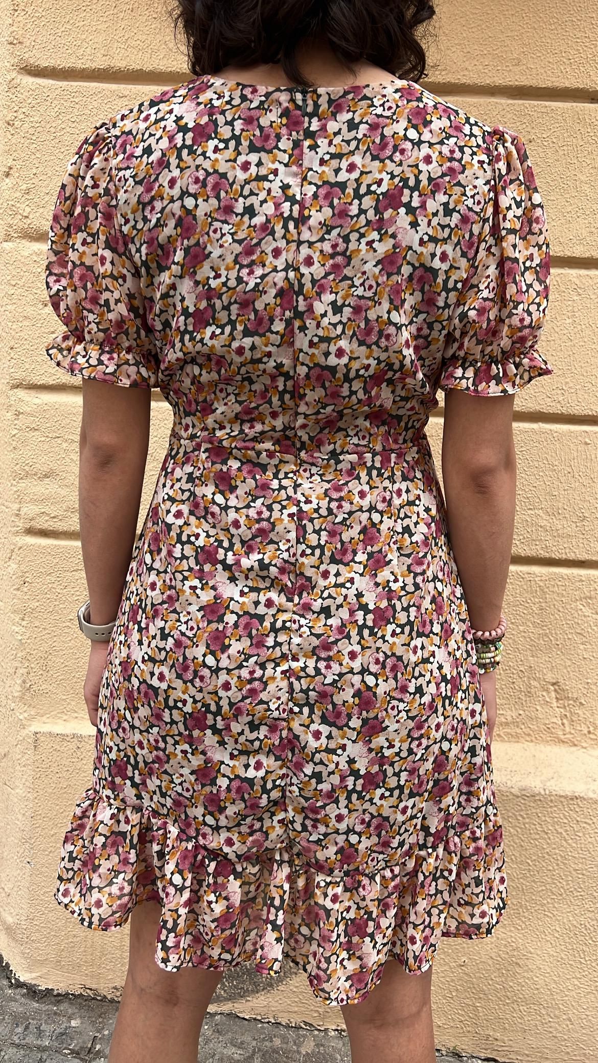 Floral Ruffle Hem Wrap Mini Dress _4