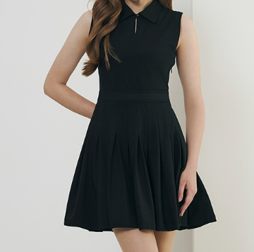 Duvik - Cool material Y-collar pleated flare banding sleeveless one-piece_0
