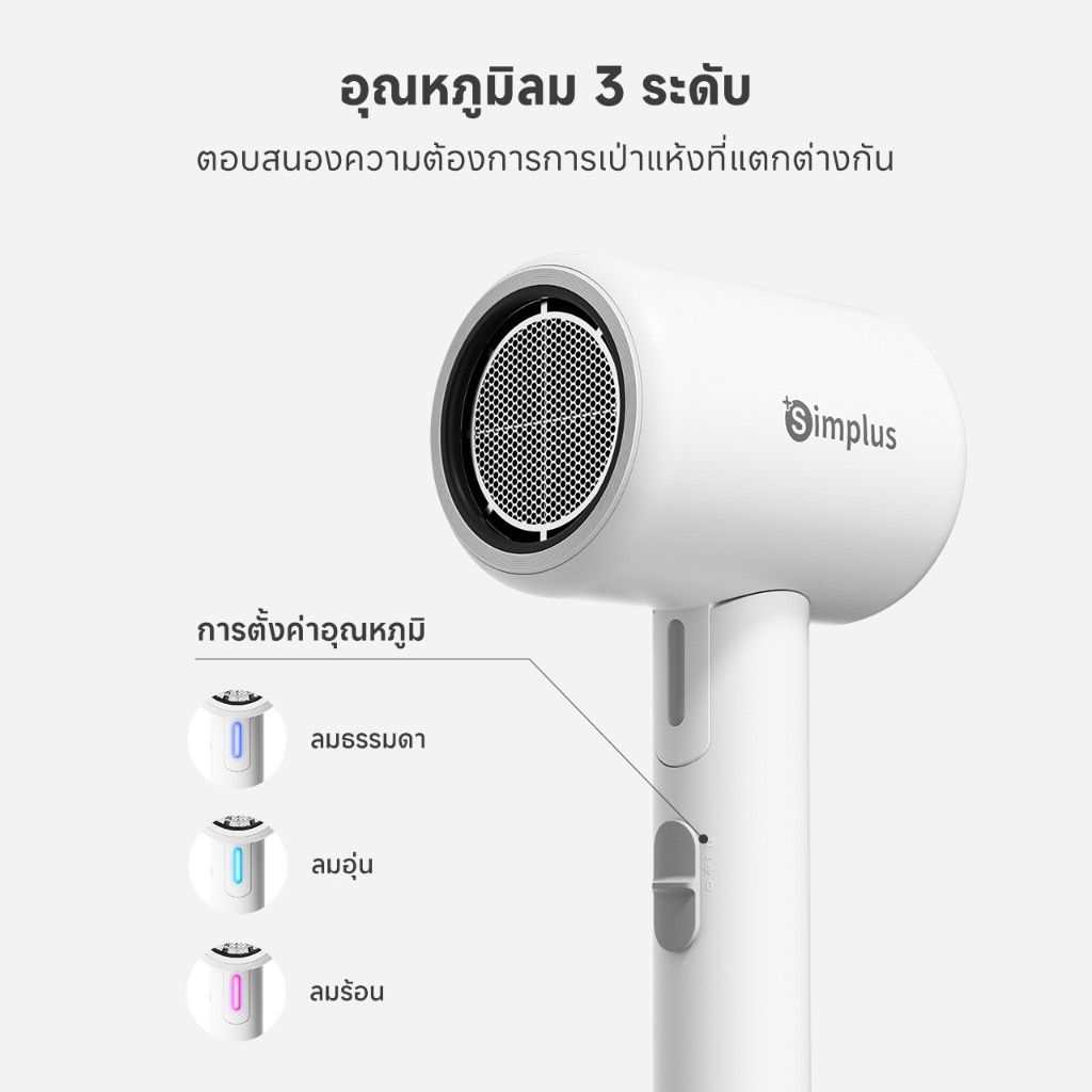 Simplus🎀 ไดร์เป่าผม พับได้ ไอออนลบ ดูแลเส้นผม กำลังไฟสูง 1250W ปรับอุณหภูมิได้ 3 ระดับ_1