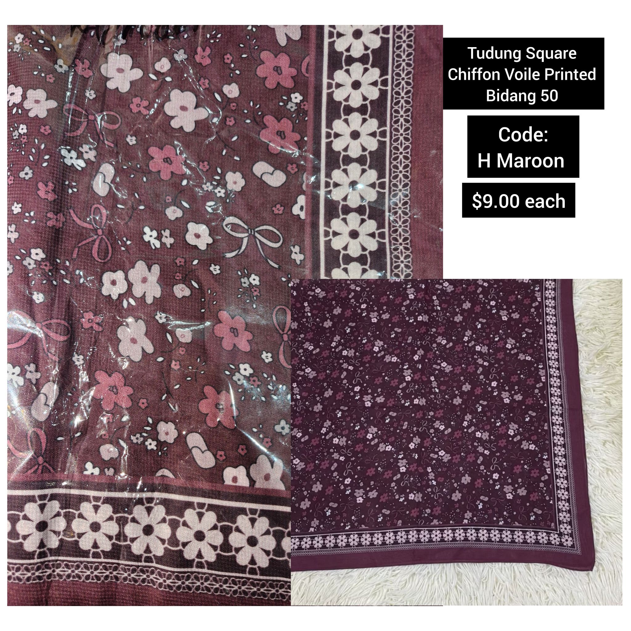 Tudung Square Chiffon Voile Printed Bidang 50 | code: H_1