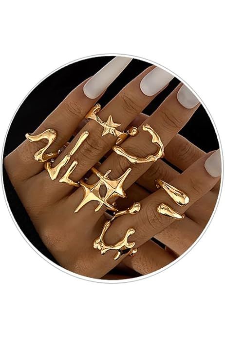 Ingemark 7-Piece Vintage Lava Open Ring Set – Bold Style with a Gothic Edge_1