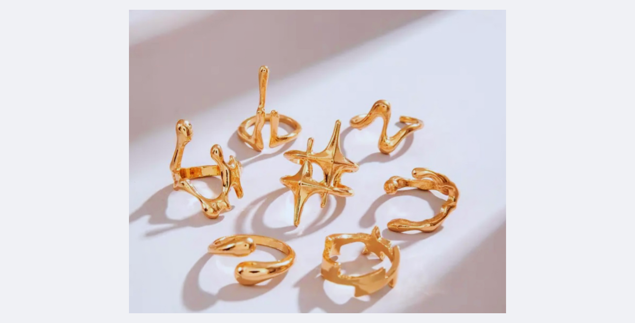 Ingemark 7-Piece Vintage Lava Open Ring Set – Bold Style with a Gothic Edge_2