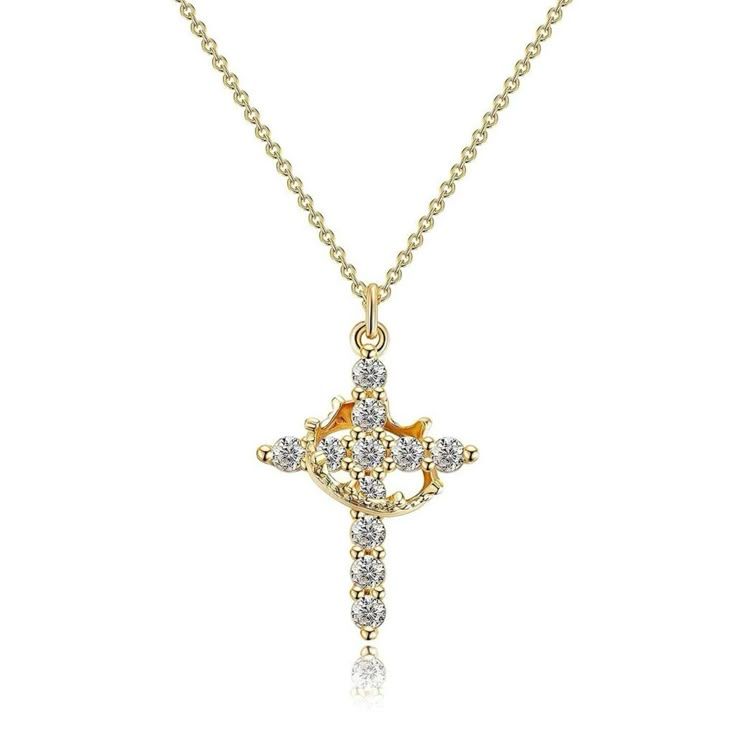 Royal Cross Crown Necklace Stainless Steel_1