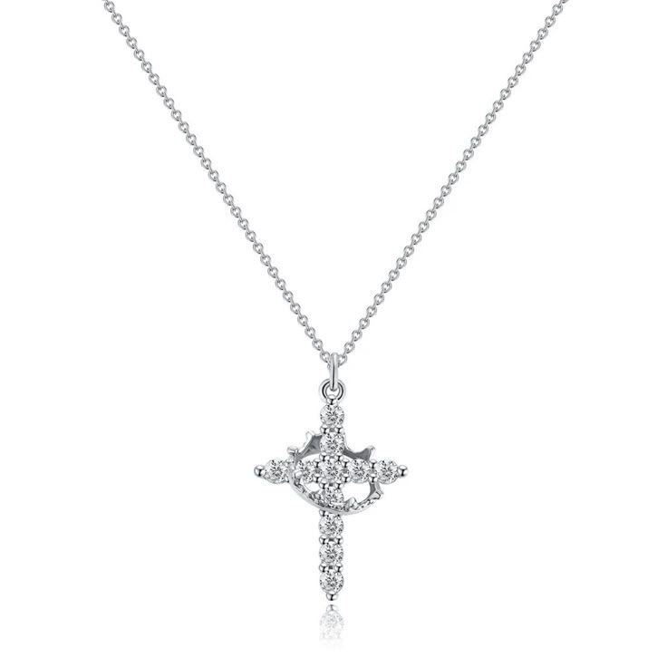 Royal Cross Crown Necklace Stainless Steel_4