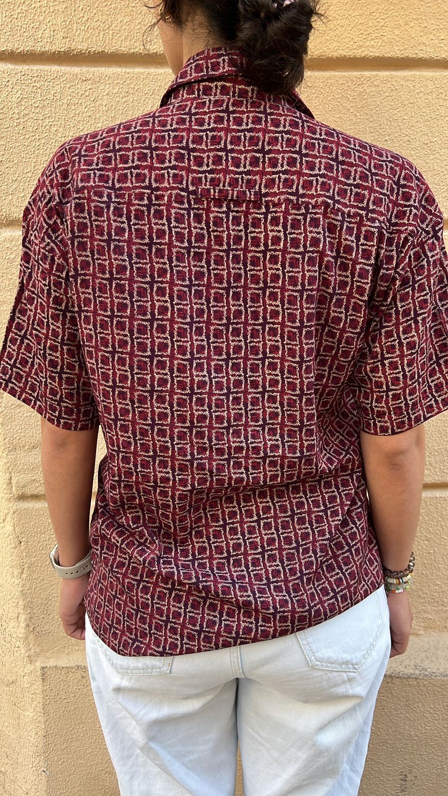 Dark Red & Black Square Pattern Short Sleeve Shirt_2