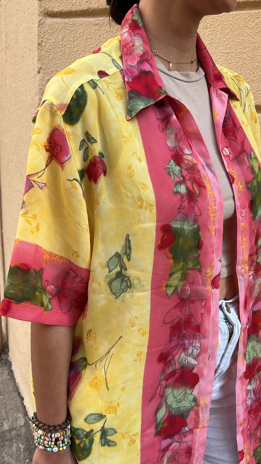 Tropical Floral Print Longline Button-Up Shirt_1