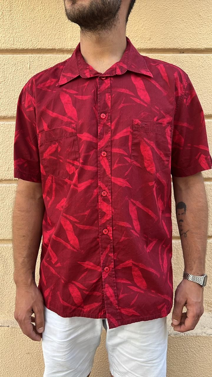 Red Tropical Leaf Print Shirt_1