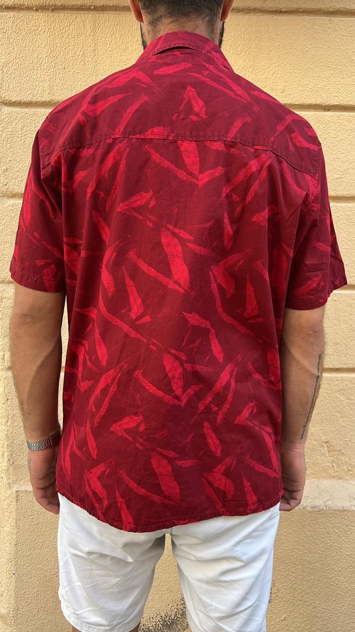 Red Tropical Leaf Print Shirt_2