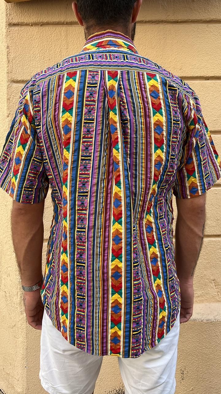 Multi-color Striped & Geometric Print Shirt_2