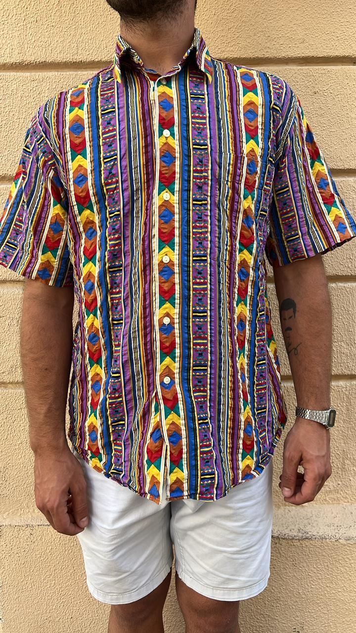 Multi-color Striped & Geometric Print Shirt_1