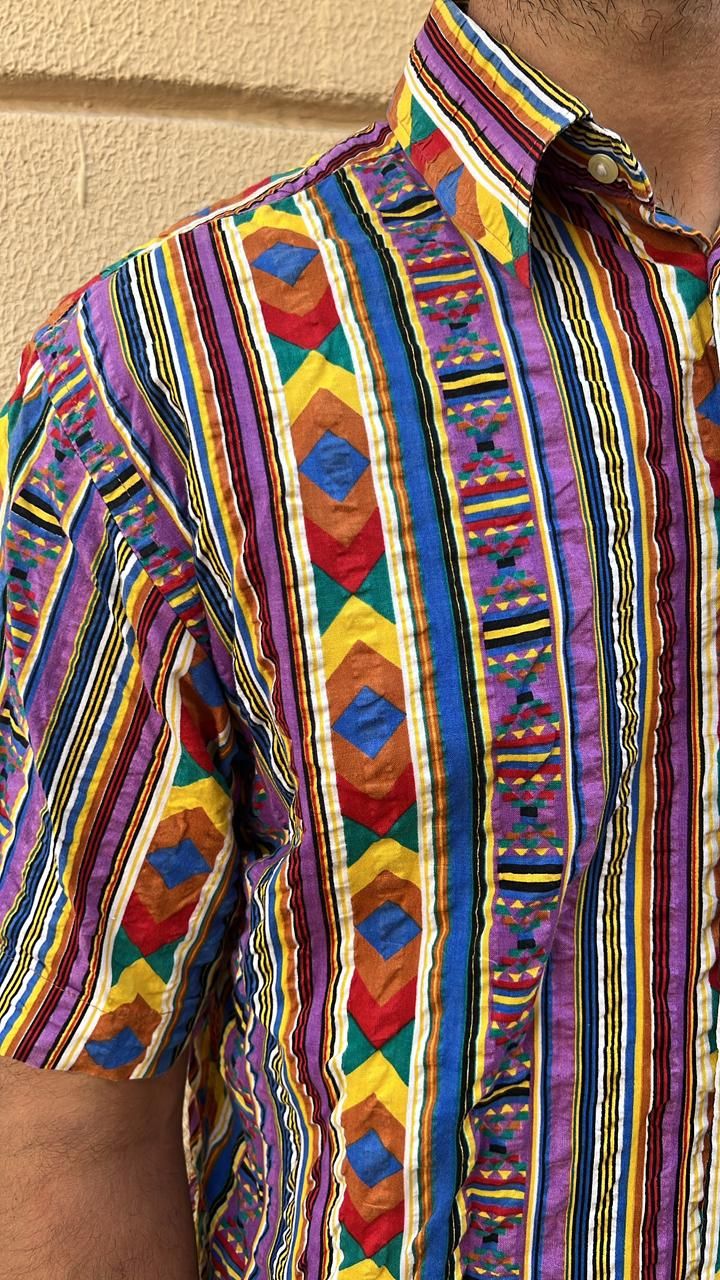 Multi-color Striped & Geometric Print Shirt_0