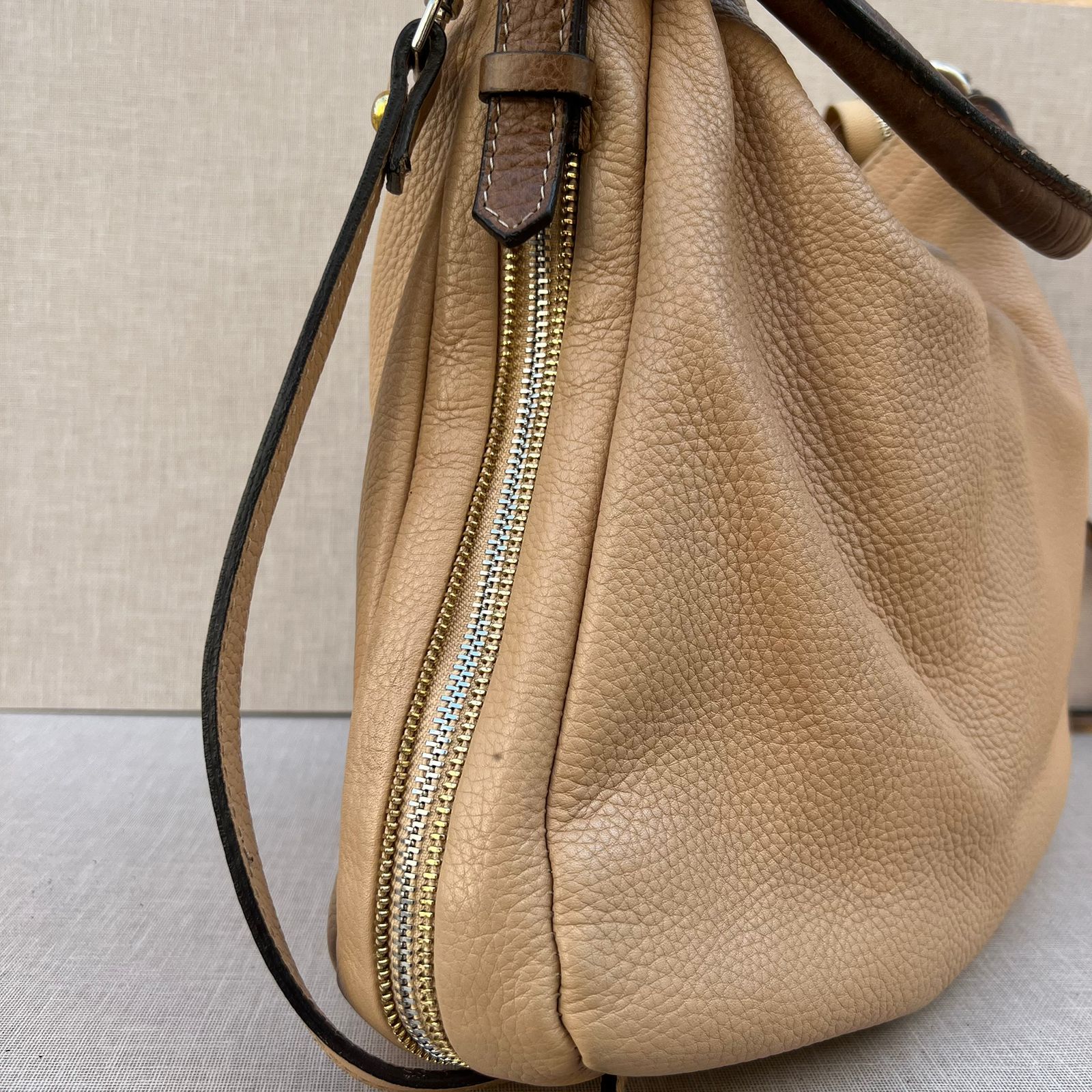 Soft Camel Leather Bag with Detachable Strap_1
