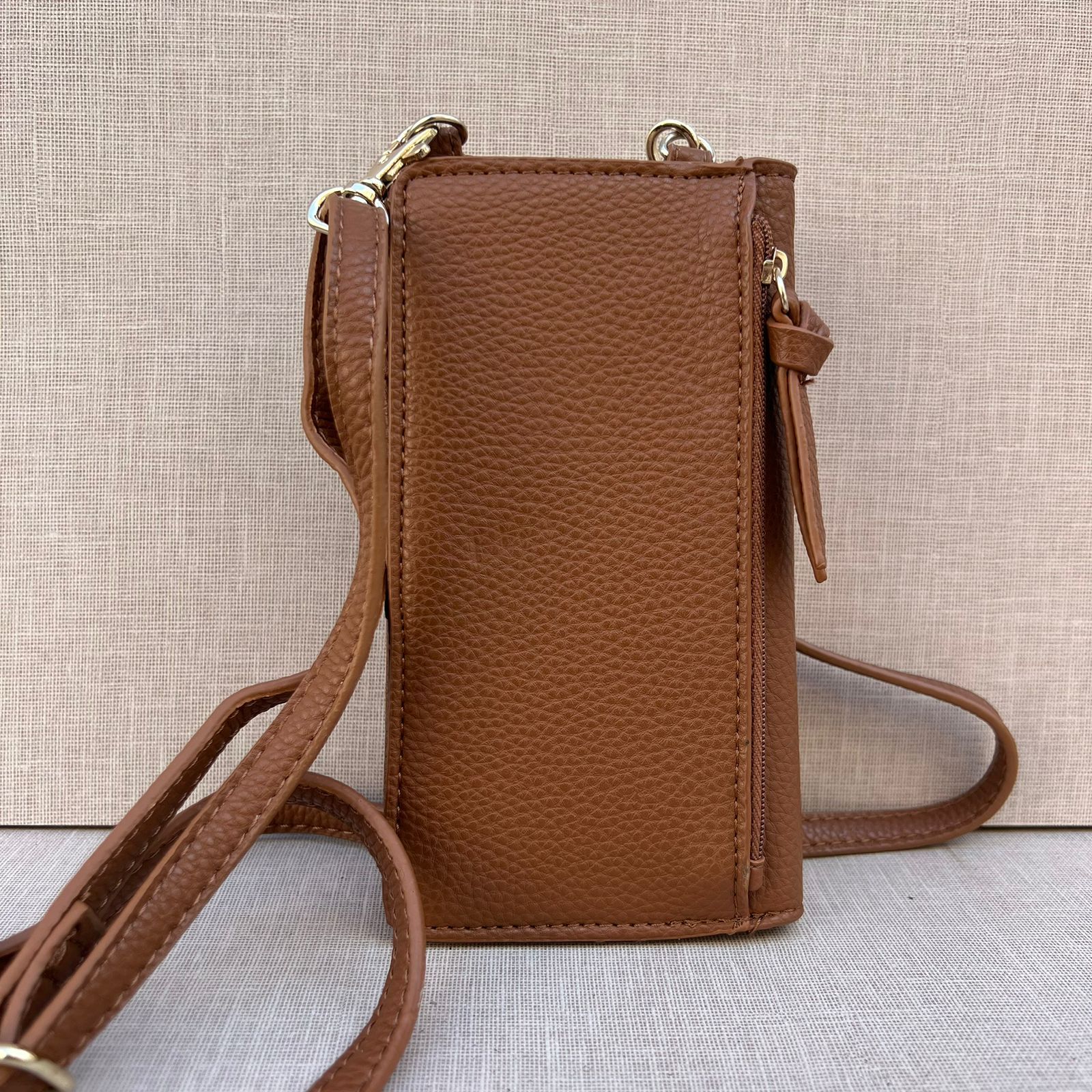Brown Suede & Leather Cell Phone Crossbody Bag with Card Slots_2