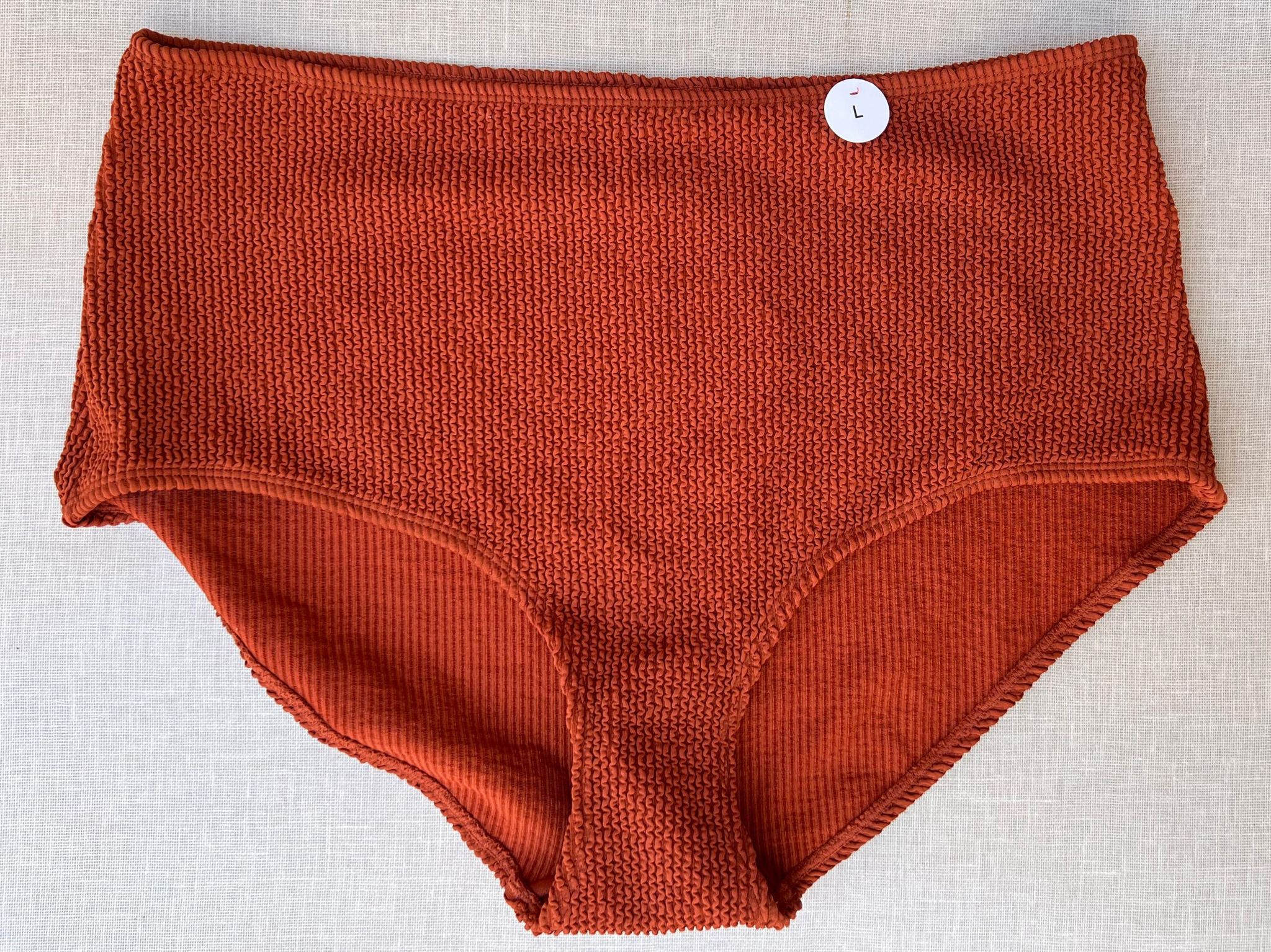 Burnt Orange High Waisted Textured Bikini Bottoms_0