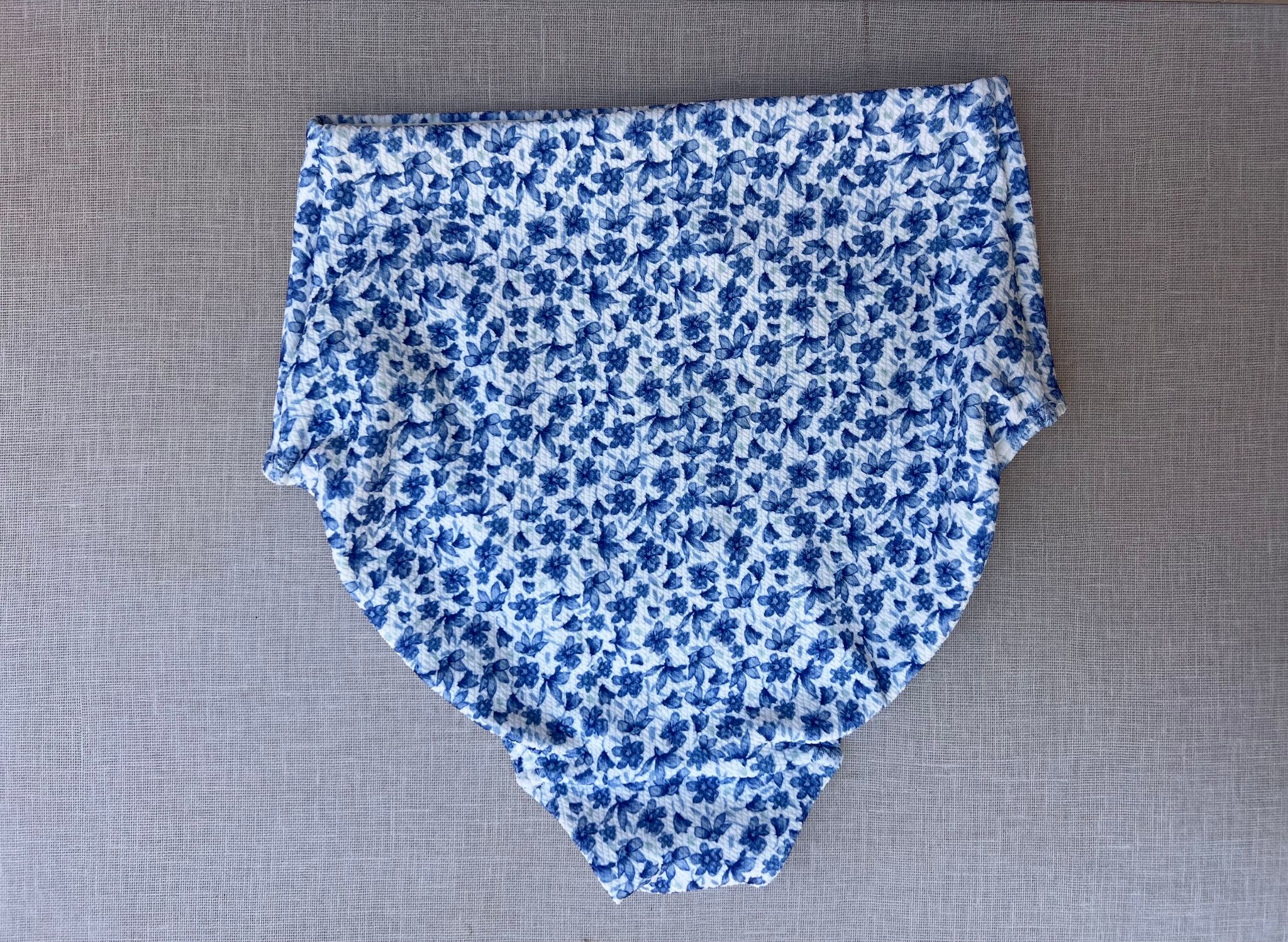 Blue and White Floral High-Waisted Bikini Bottoms_1