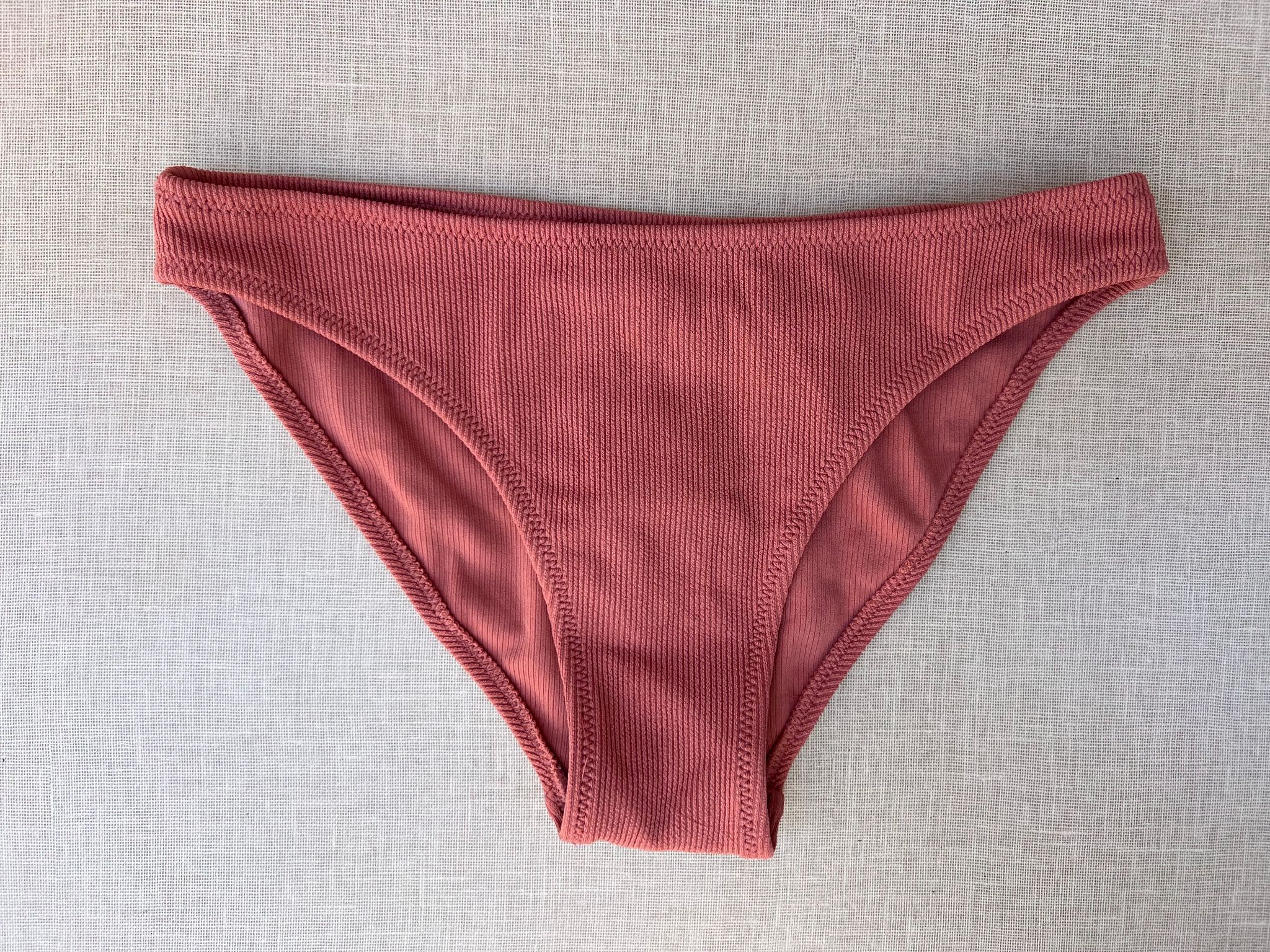 Candy Pink Ribbed V-Cut Bikini Bottoms_0