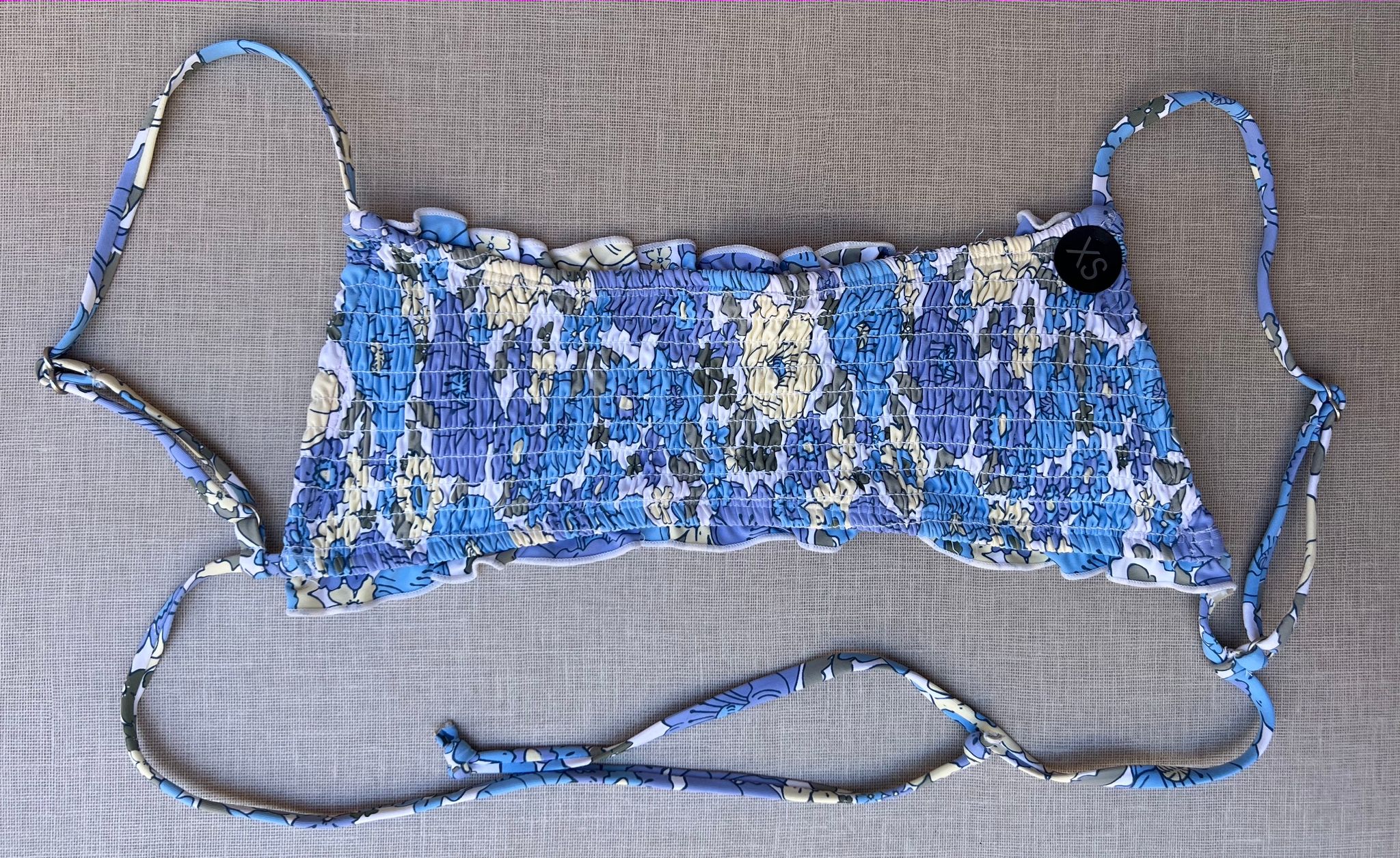 Blue Floral Smocked Bandeau Bikini Top_0