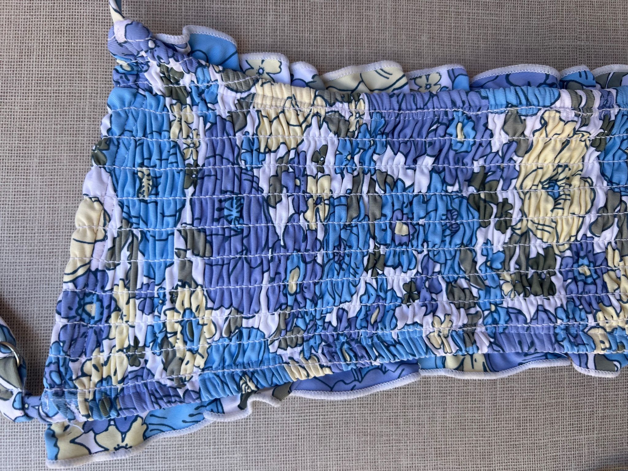 Blue Floral Smocked Bandeau Bikini Top_1