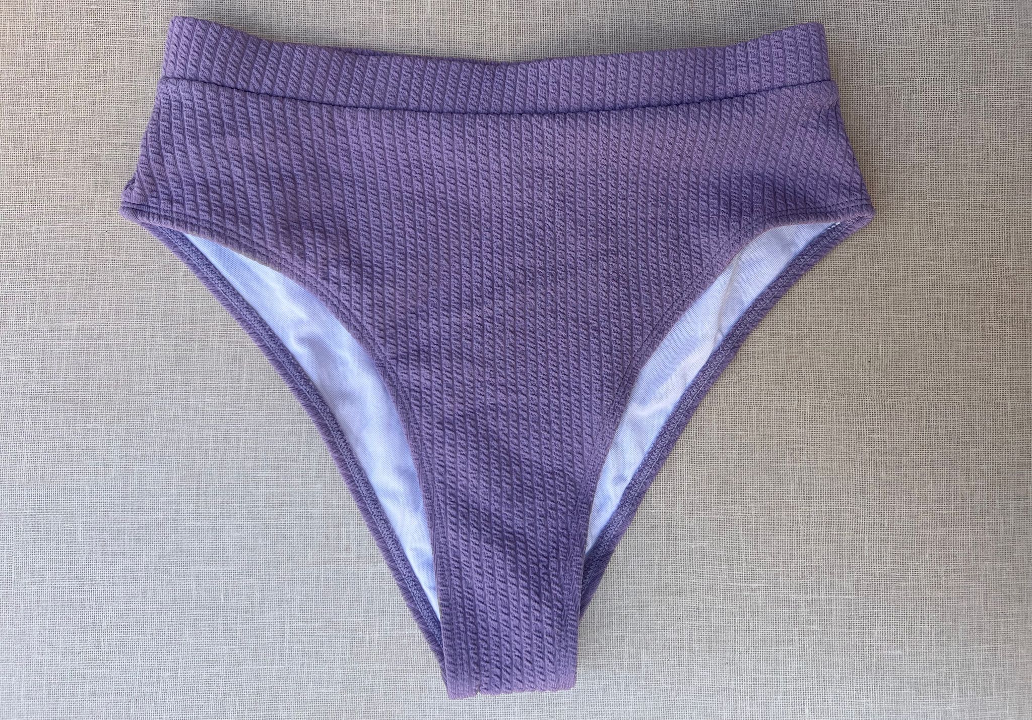 Purple High Waisted Textured Bikini Bottoms_0