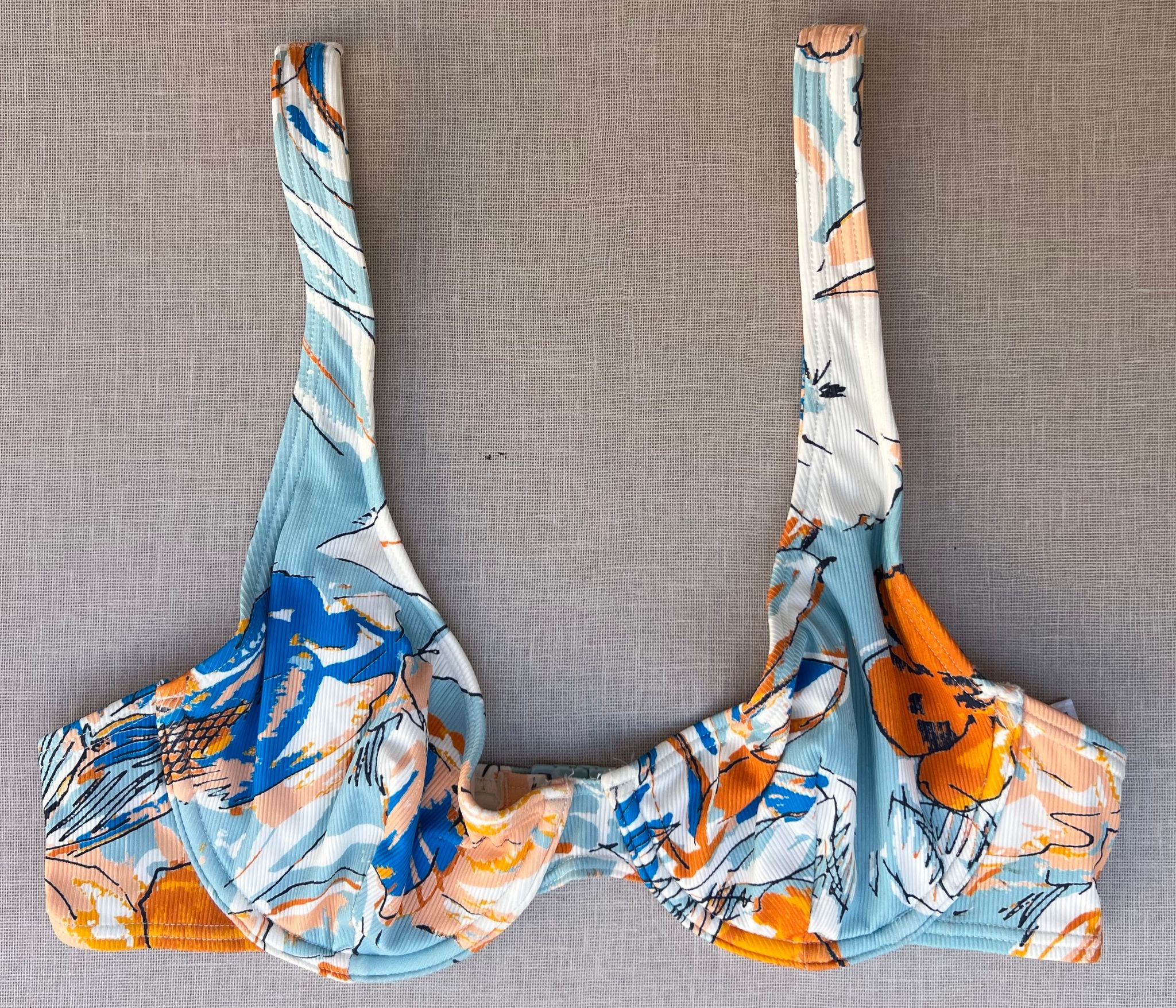 Ocean-Inspired Abstract Print Underwire Bikini Top_0