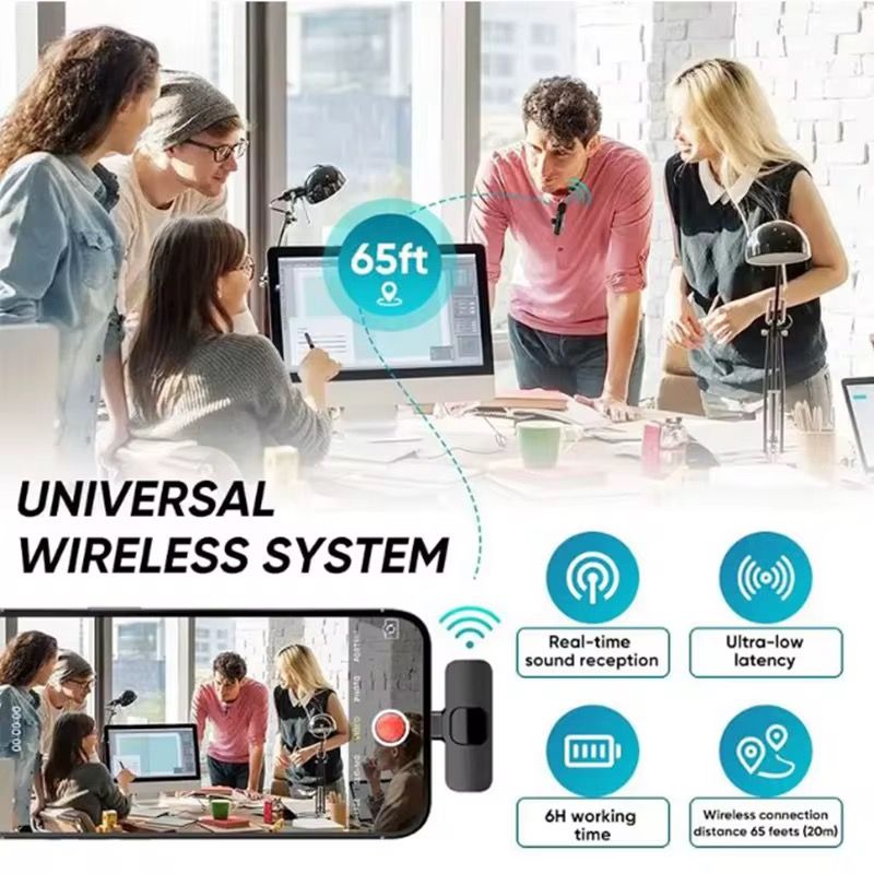 Hot Sale Portable K9 Mini Wireless Lavalier Microphone 2.4G Rechargeable Mic Lapel Lavalier Microphone for iphone Android_4