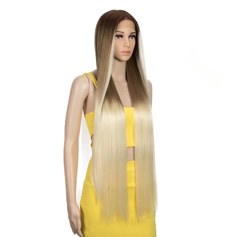 Hot Selling Straight Wave HD Transparent Synthetic Lace Front Hair 38 Inch Ombre Lace Front Wig Cosplay Blonde Lace Front Wig_1