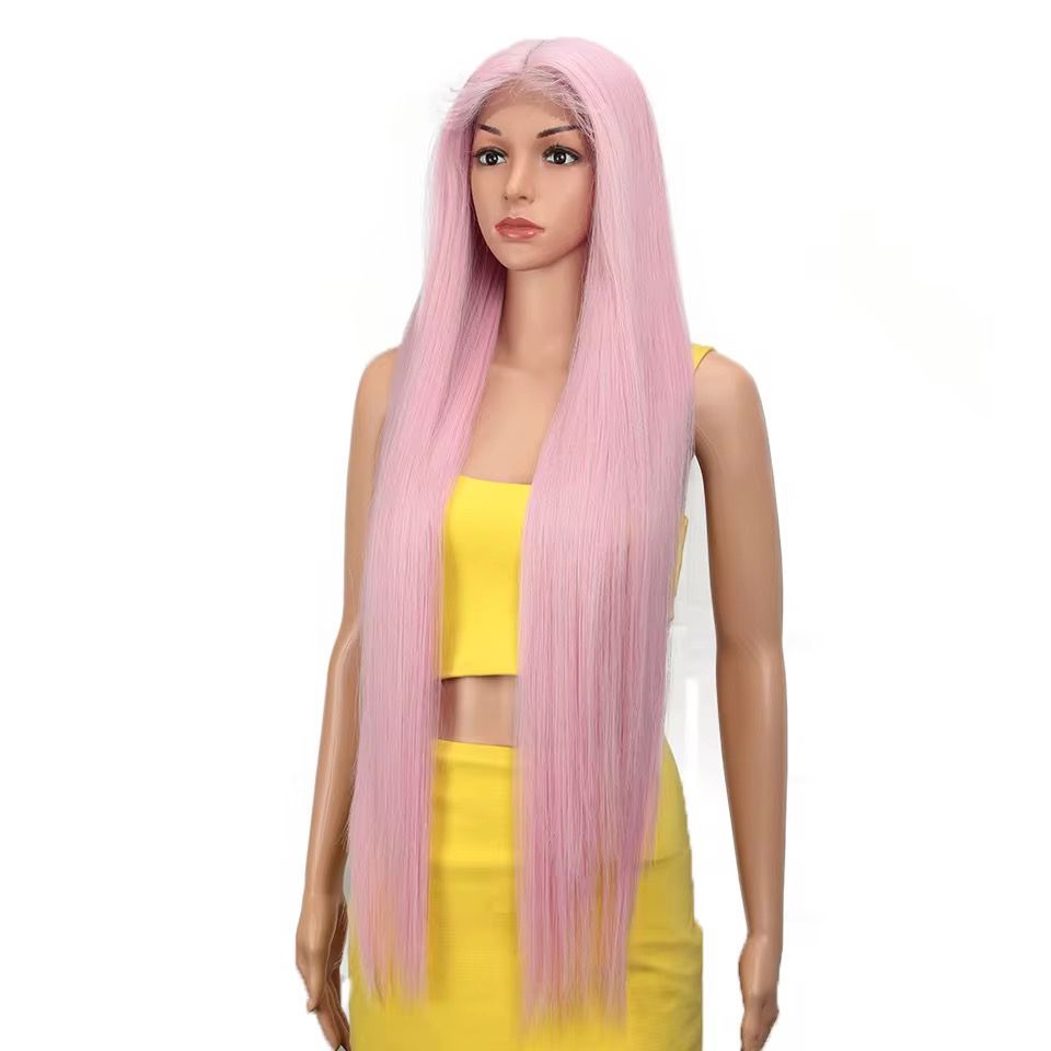 Hot Selling Straight Wave HD Transparent Synthetic Lace Front Hair 38 Inch Ombre Lace Front Wig Cosplay Blonde Lace Front Wig_2