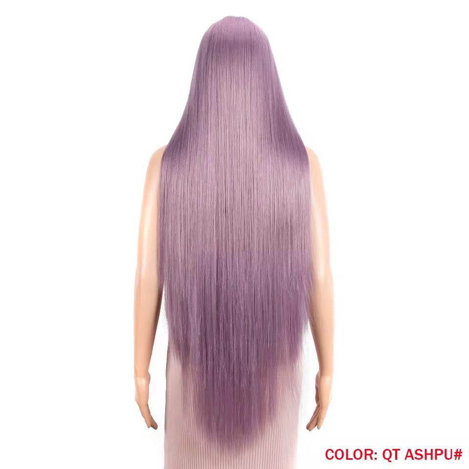Hot Selling Straight Wave HD Transparent Synthetic Lace Front Hair 38 Inch Ombre Lace Front Wig Cosplay Blonde Lace Front Wig_3