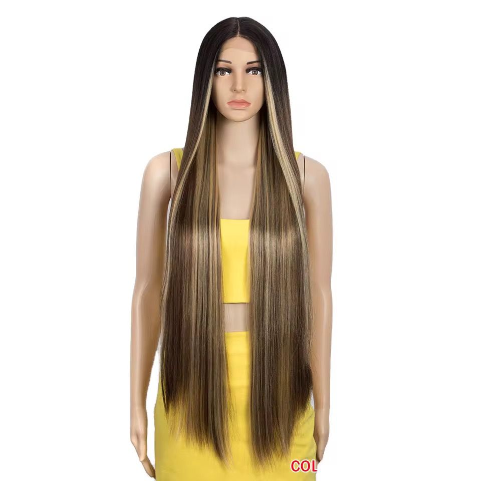 Hot Selling Straight Wave HD Transparent Synthetic Lace Front Hair 38 Inch Ombre Lace Front Wig Cosplay Blonde Lace Front Wig_0