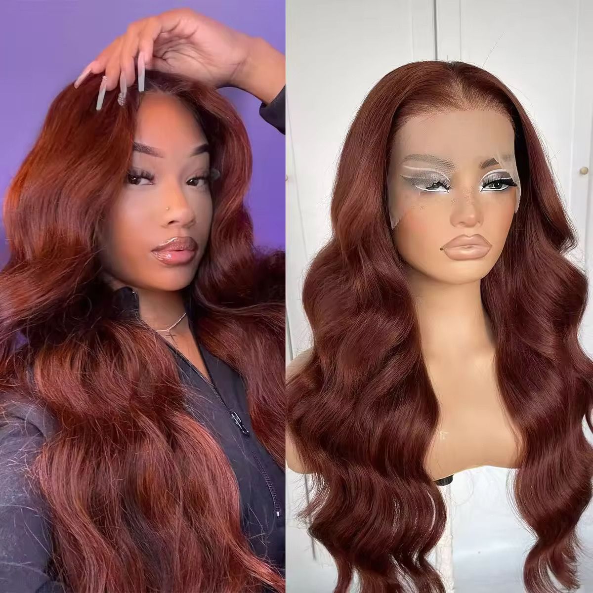 Reddish Brown Hair Lace Front Wigs Synthetic Wigs Body Wave High Quality Glueless Wigs for Black Women_0