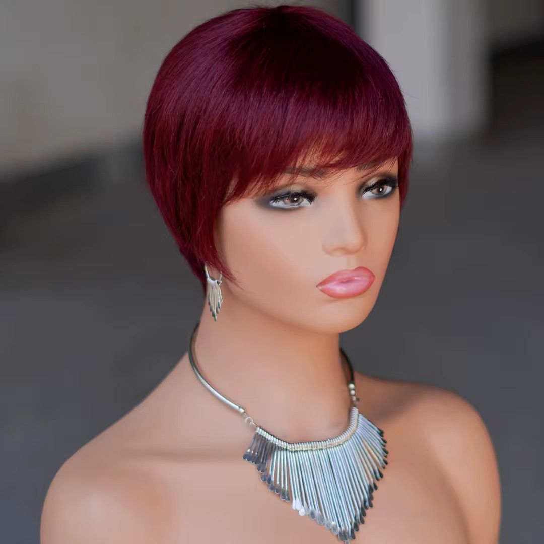 Pixie Cut Human Hair Wig Short Straight Golden Blonde Layered Full Machine Made Wig 100% Remy Human Hair for Black Women Natural_2