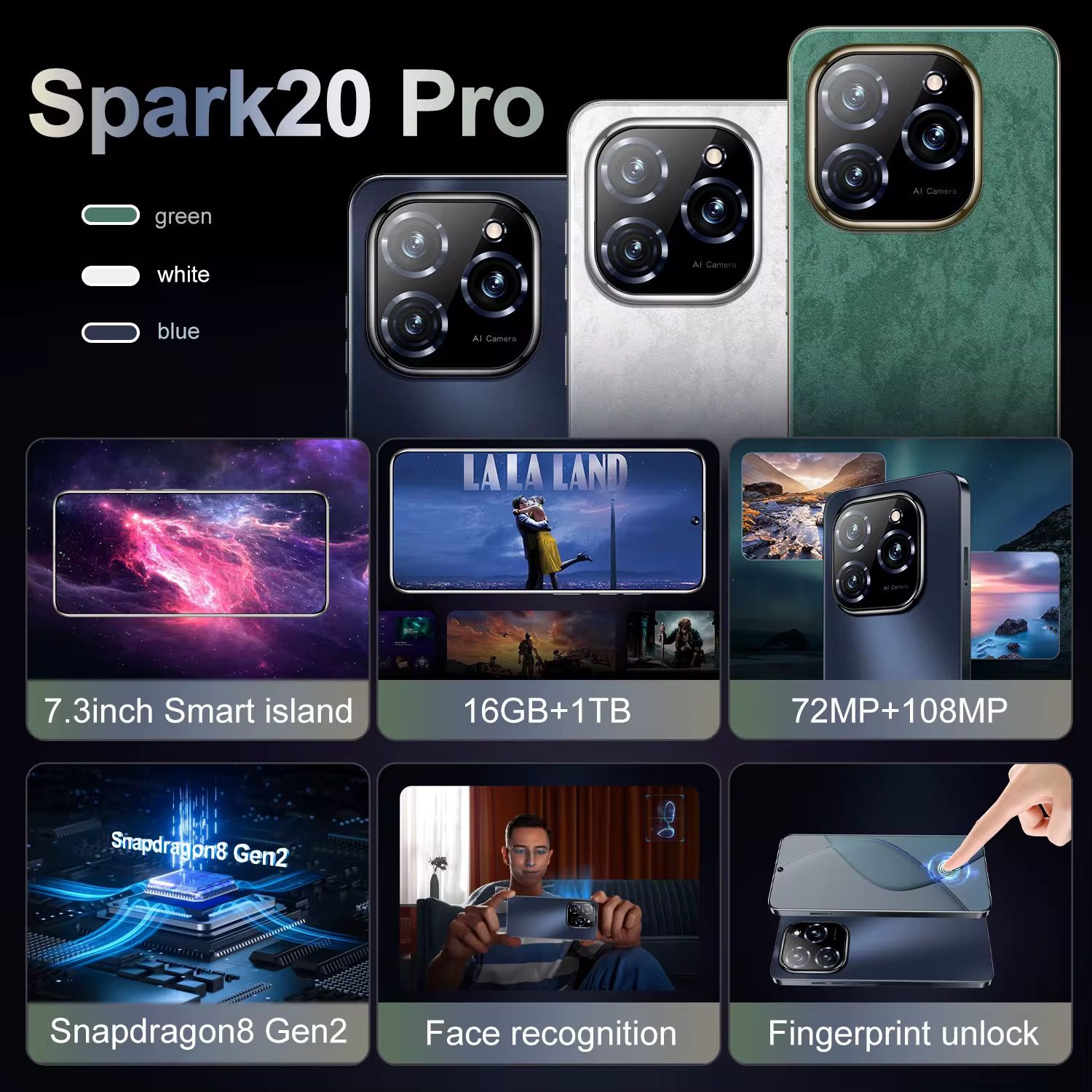 Fnban Hot-selling Spark 20 Pro Android 13 Original Large Screen 16 GB +1 Tb Global 5g Smartphone High Quality_2