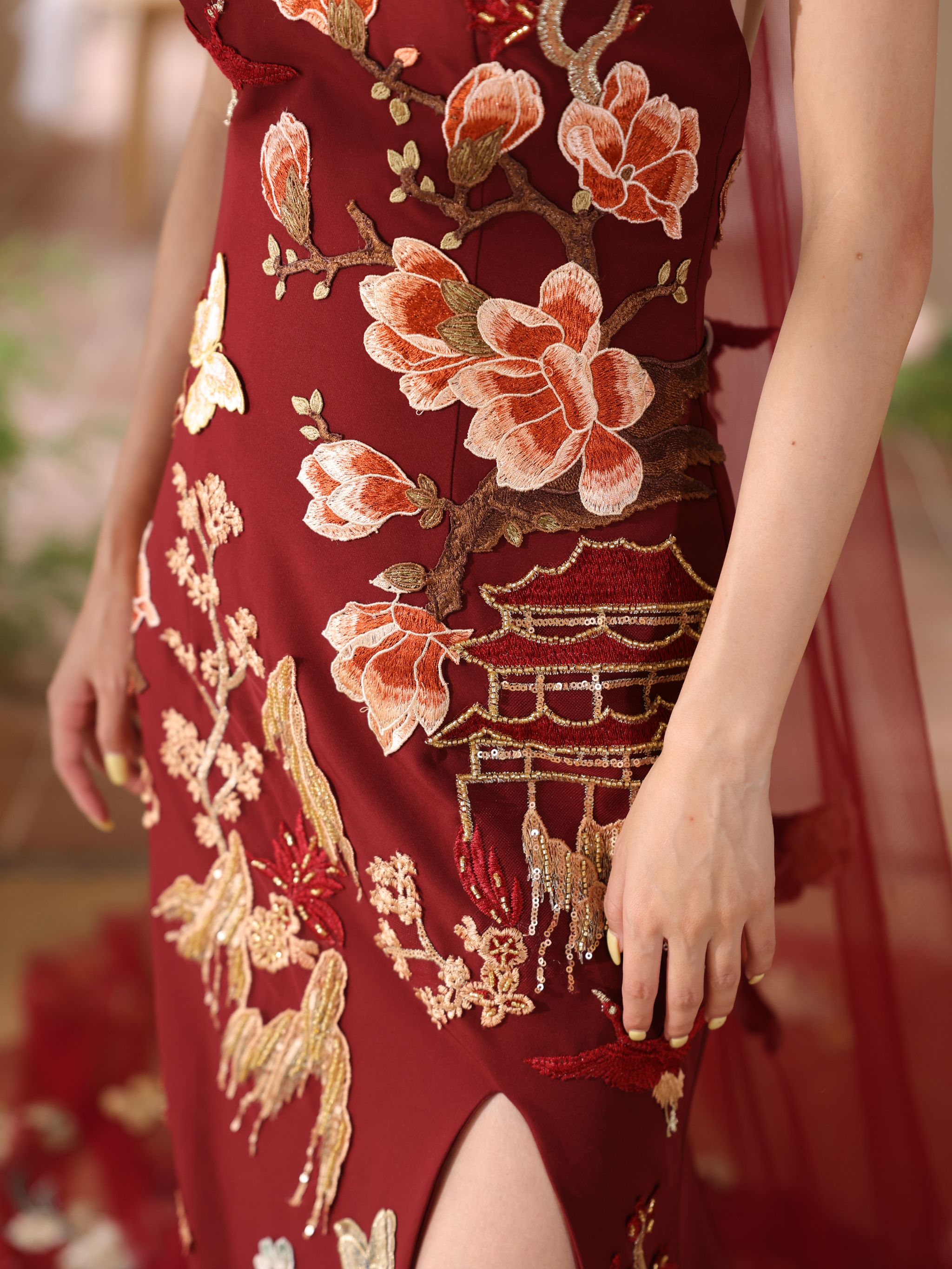 Folklore Cheongsam in Burgundy _2