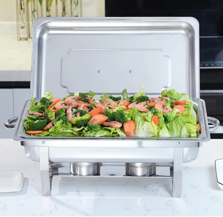 Silver Rectangular Catering Chafer Warmer Set with Tray Pan Lid_1