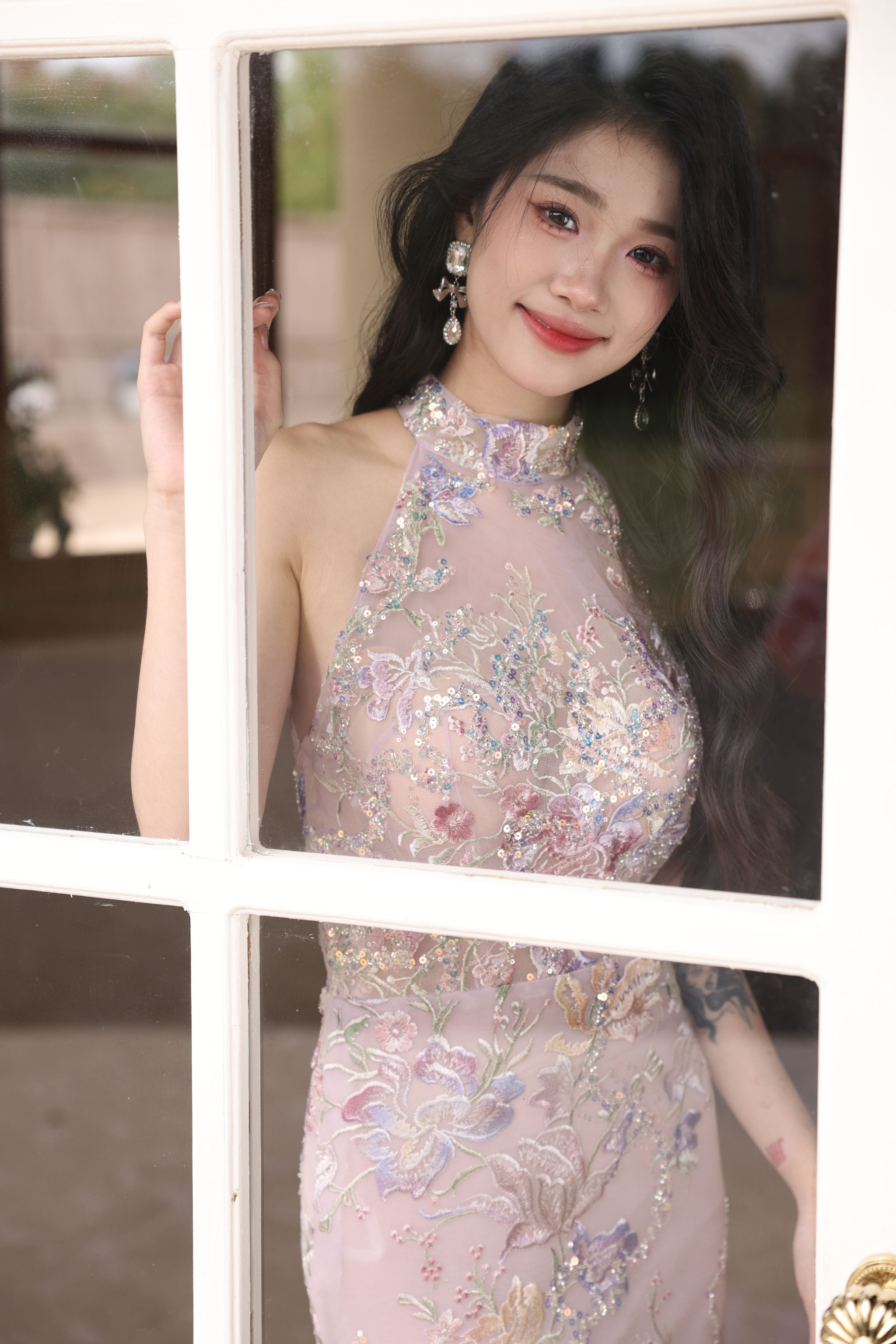 Lilac and Blush Floral Embroidery Cheongsam _0