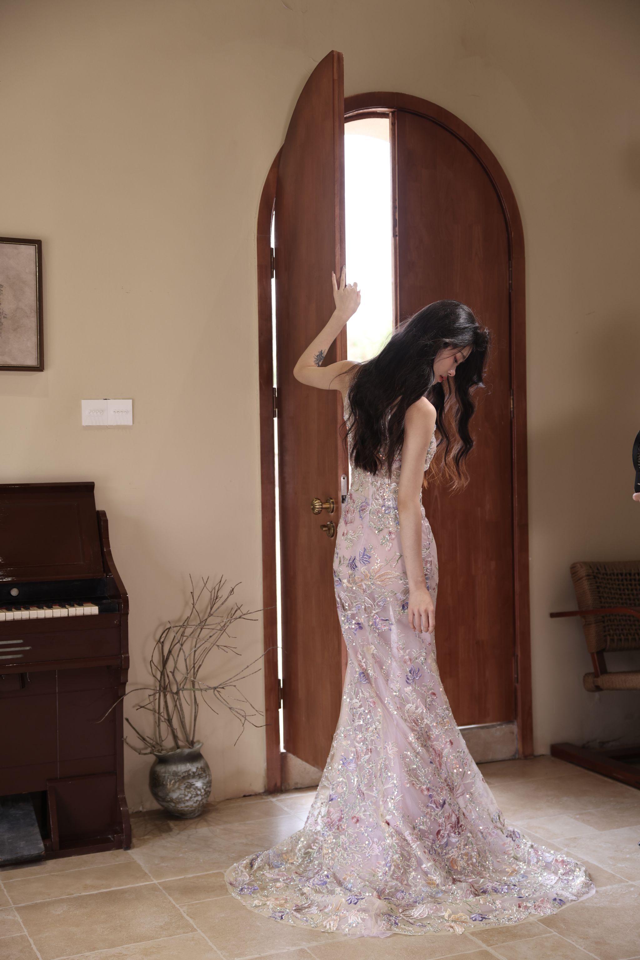 Lilac and Blush Floral Embroidery Cheongsam _6