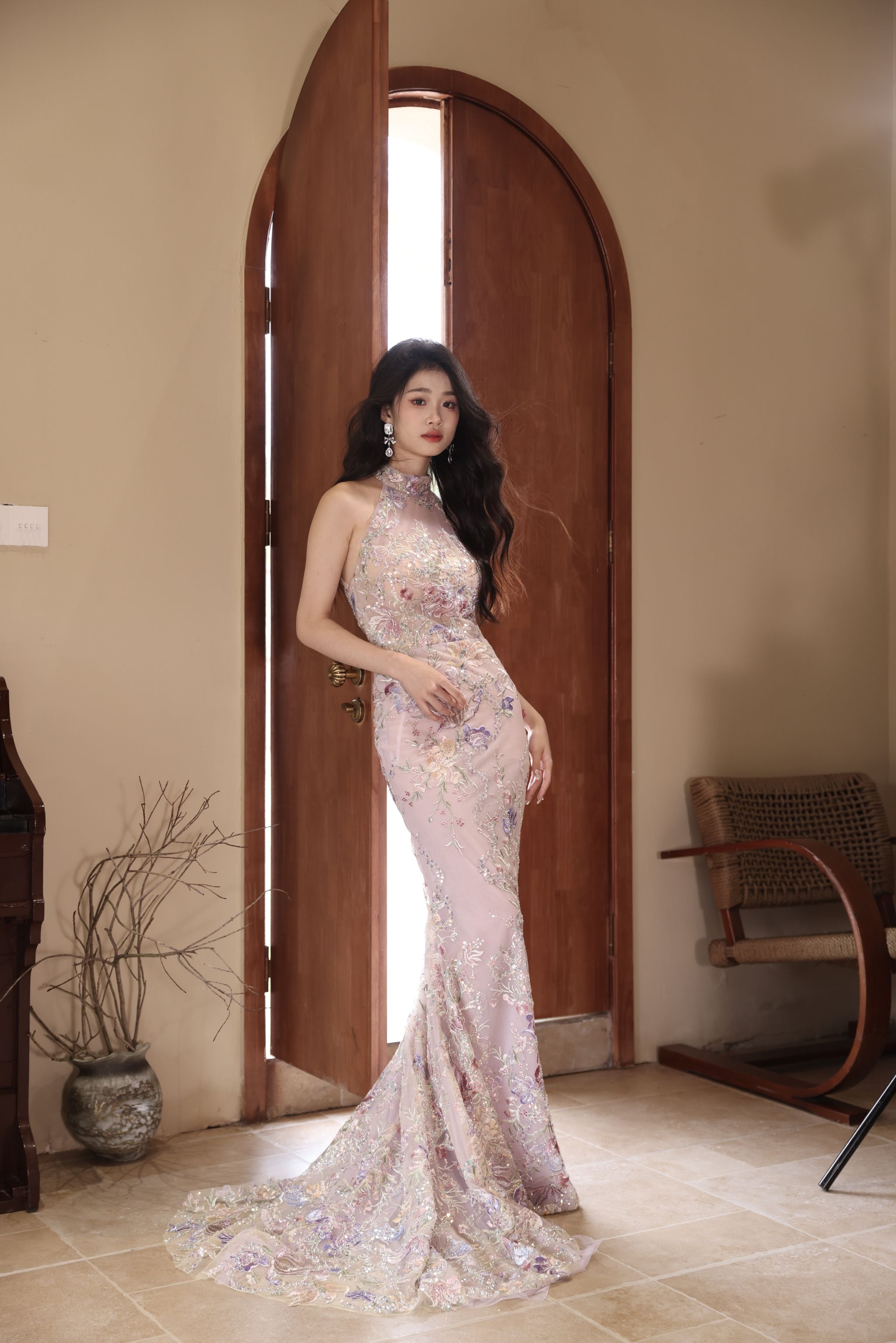 Lilac and Blush Floral Embroidery Cheongsam _7
