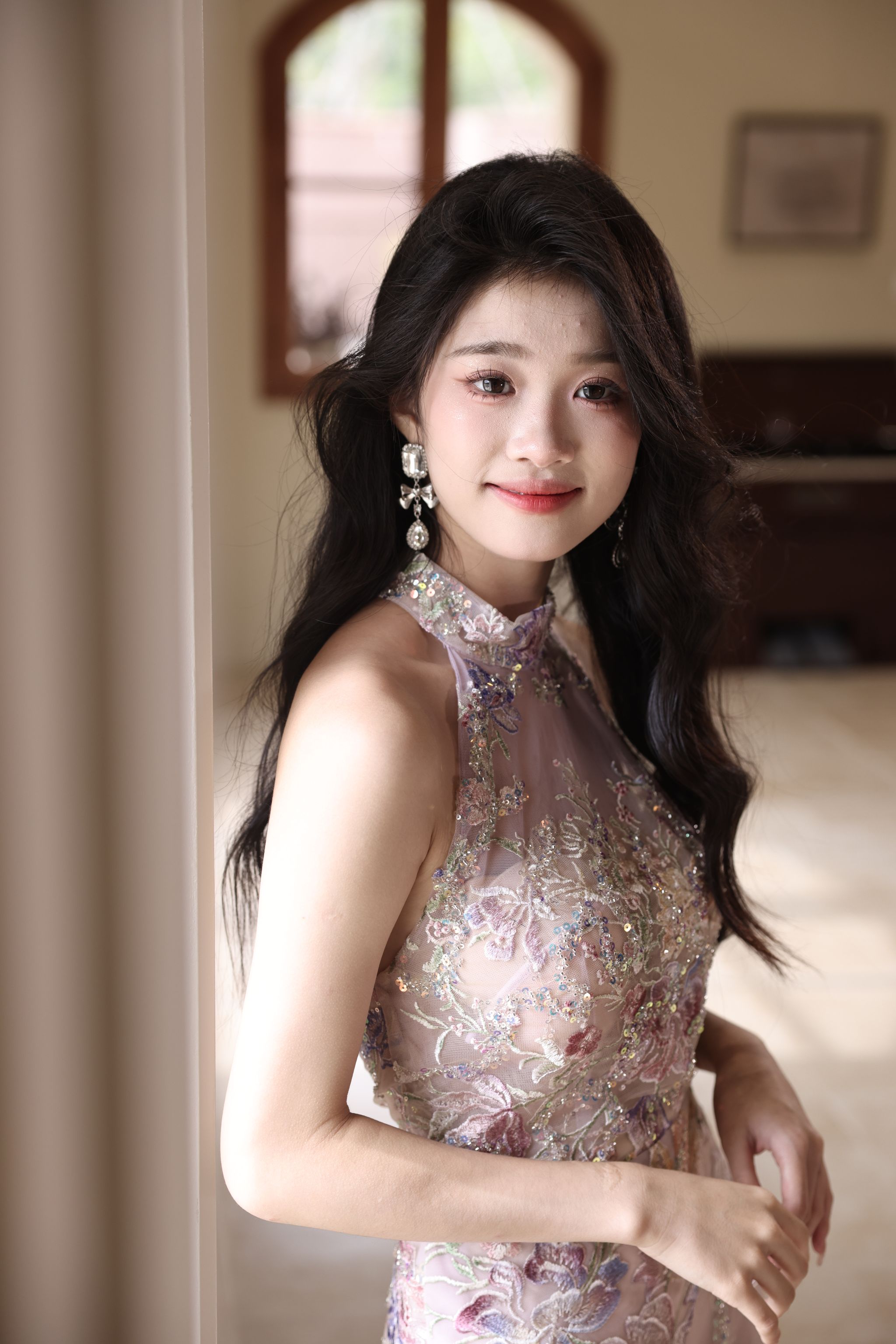 Lilac and Blush Floral Embroidery Cheongsam _5