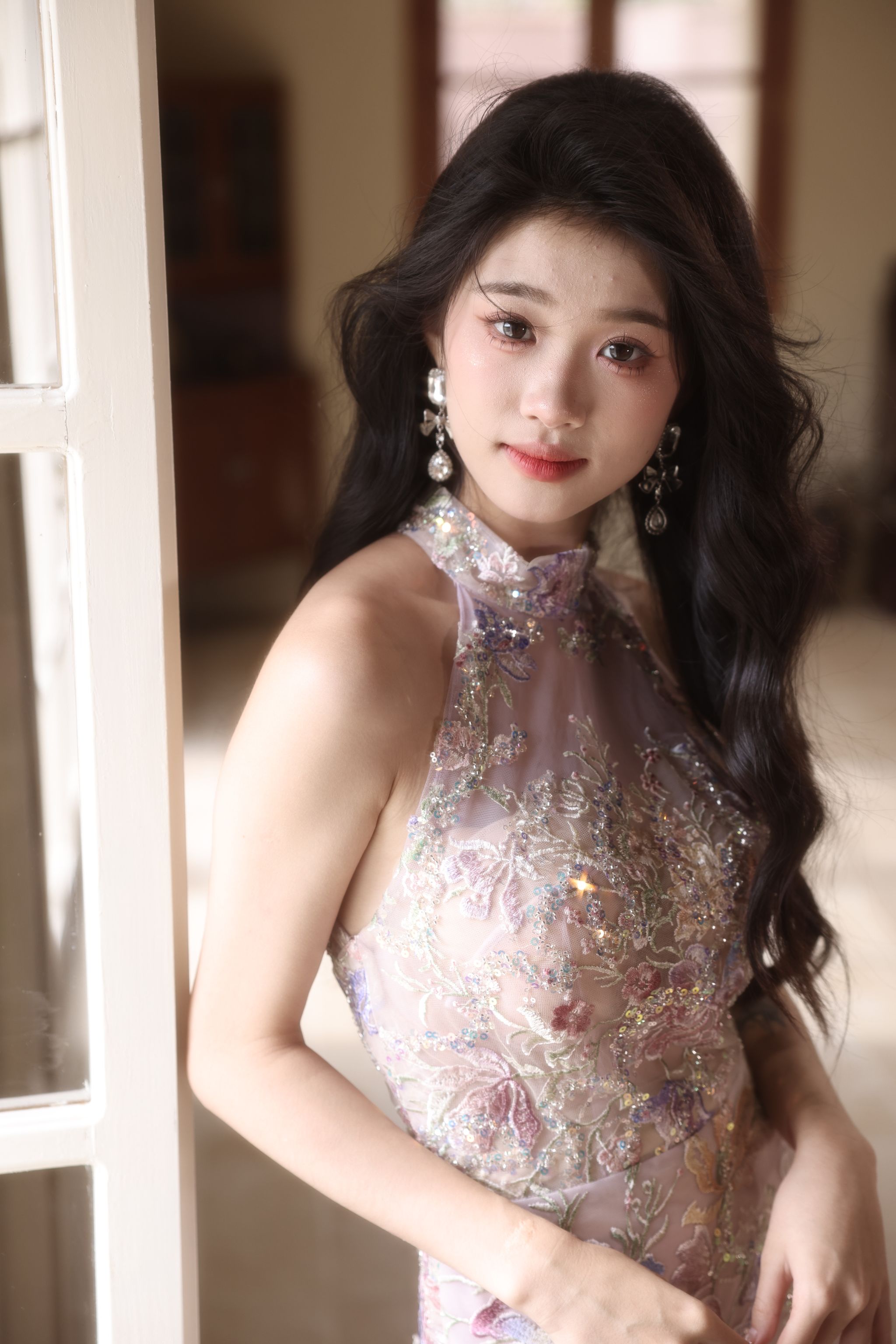 Lilac and Blush Floral Embroidery Cheongsam _3