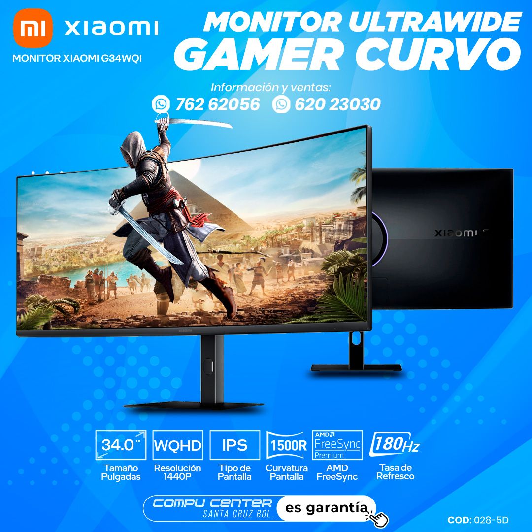 XIAOMI G34WQI / 34.0¨ WQHD / MONITOR ULTRAWIDE CURVO / PANEL IPS / FRECUENCIA 180HZ_0