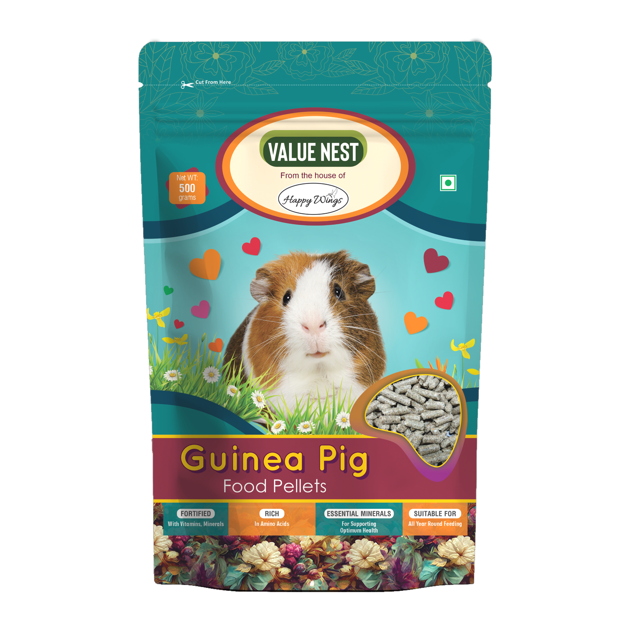 Happy Wings Adult Pellets Feed for Guinea Pig 500 GR_0