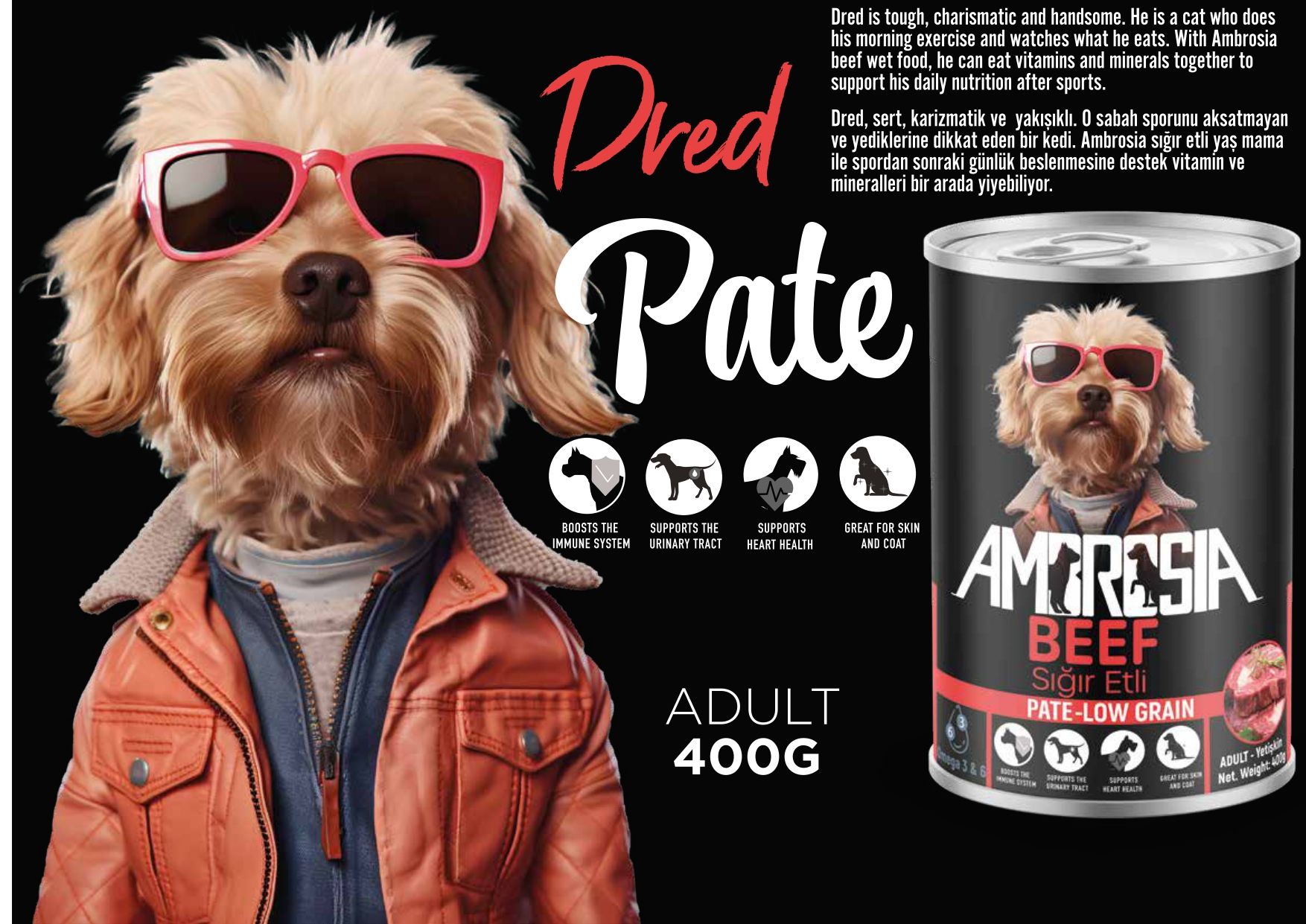 Ambrosa Adult Dog Beef Pate -  400 g_0