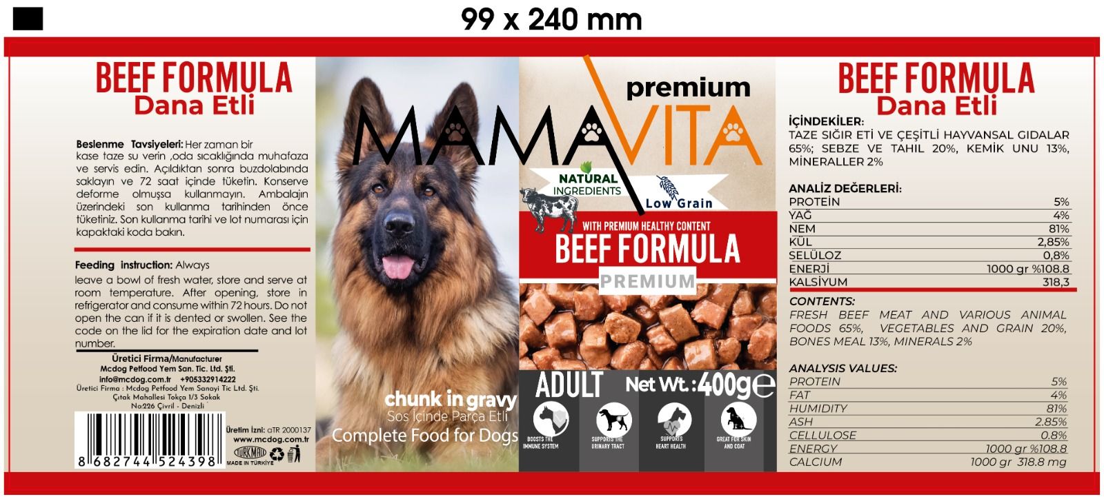 Mamavita Beef Chunks in Gravy for Adult Dogs, 400 g_0