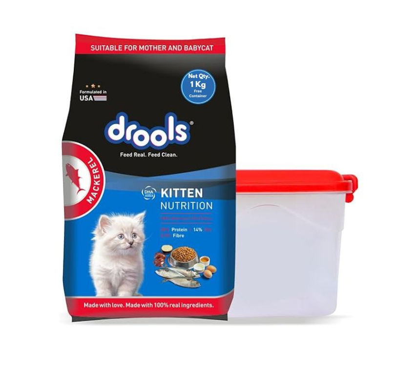 Drools Kitten & Mother Cats Mackerel 1kg + Free container_0