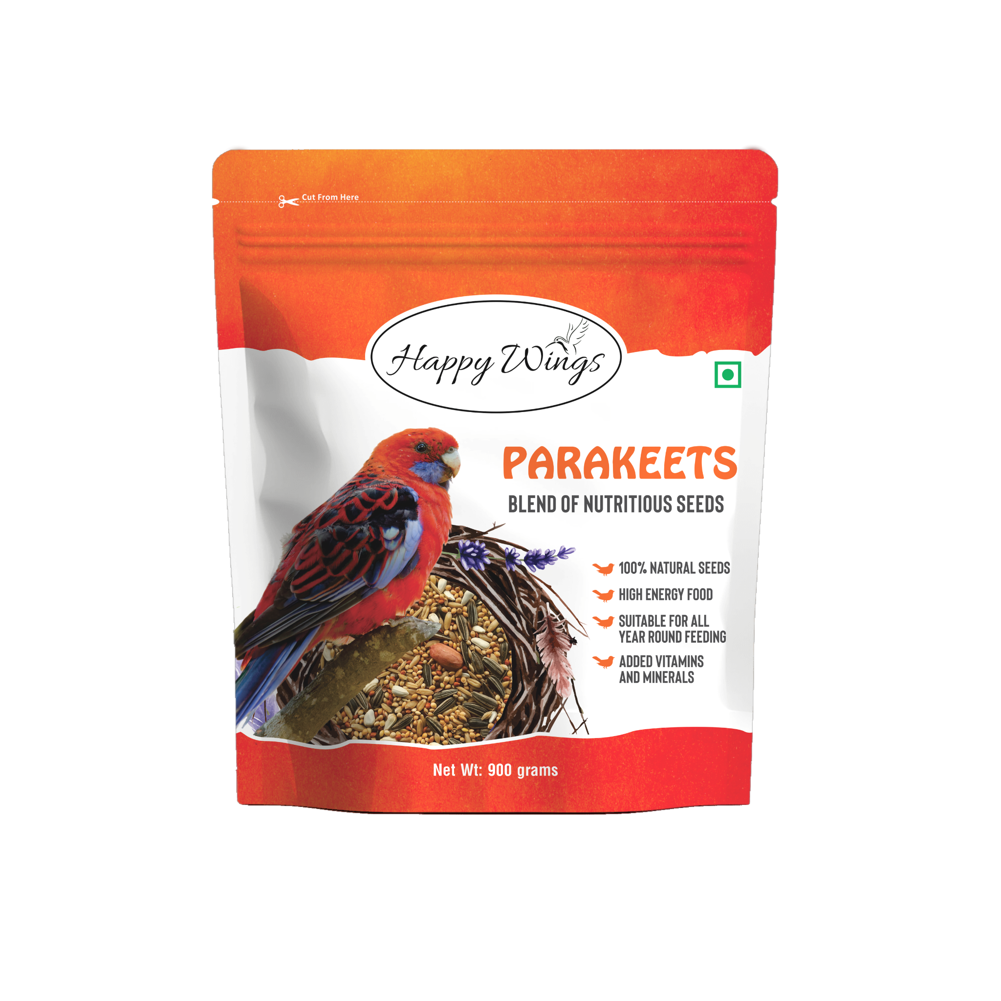 Happy Wings Premium Bird Food for Parakeet 900 GR_0